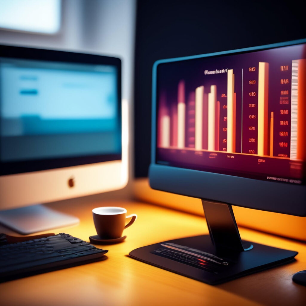 Otimização de verbas comerciais - Dois monitores com gráficos na tela