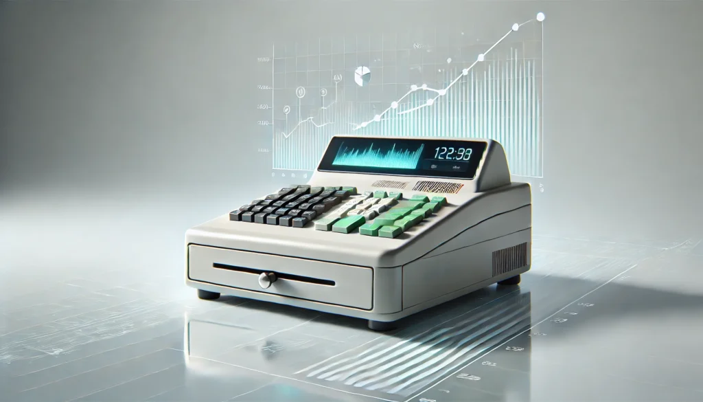 fluxo de caixa - uma caixa registradora em um fundo cinza