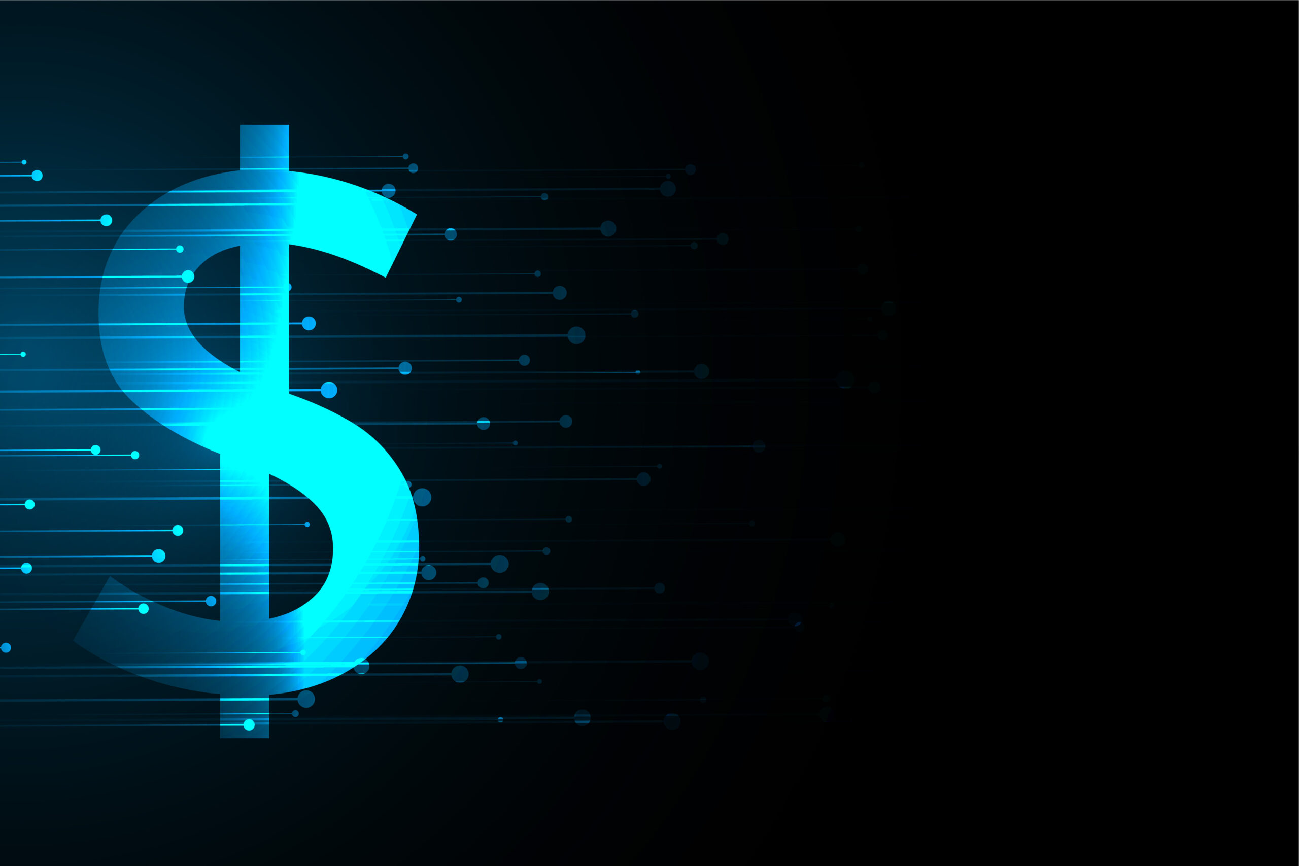 sell in - Cifrão azul em um fundo preto.